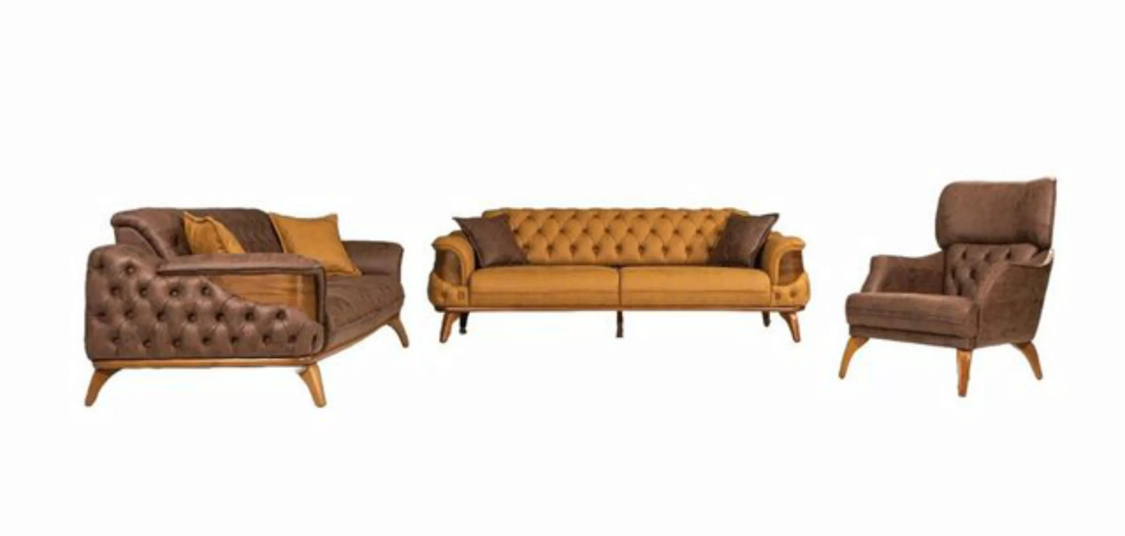 Xlmoebel Sofa Luxus Sofagarnitur in braunem Leder mit Chesterfield Stil, He günstig online kaufen