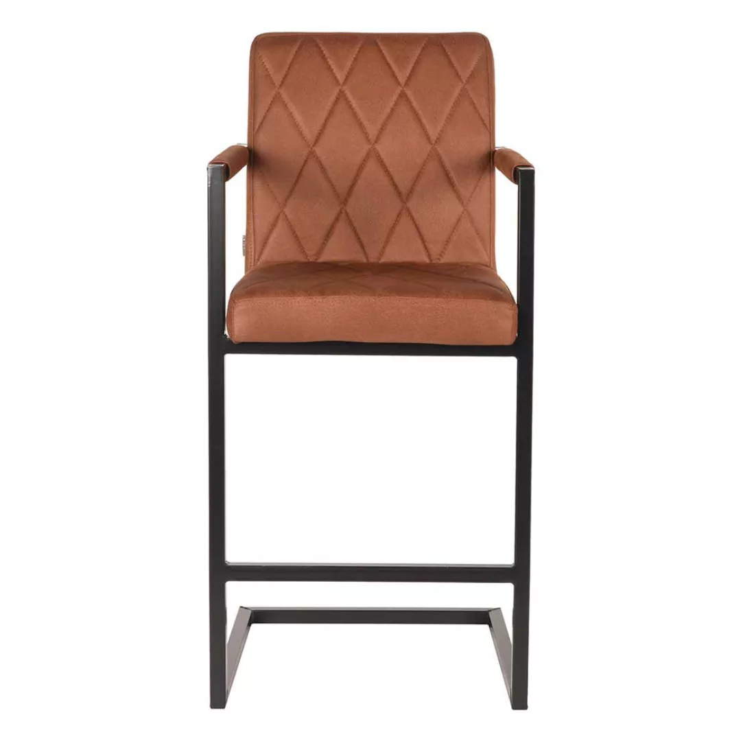 Barhocker in Cognac Braun und Schwarz gesteppter Rückenlehne (2er Set) günstig online kaufen