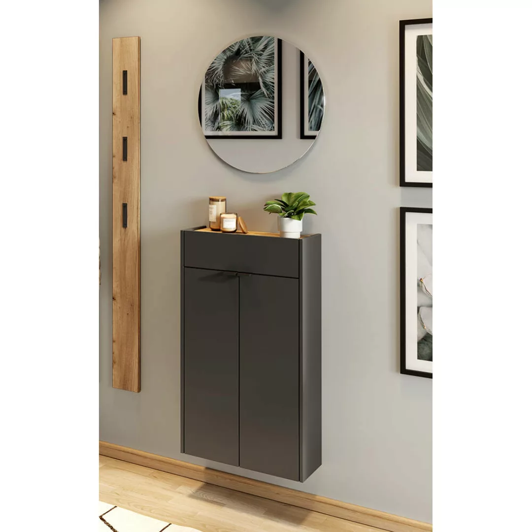 Garderobe Flurgarderobe schmal in grau mit Eiche ABERDEEN-01 modern 3-teili günstig online kaufen