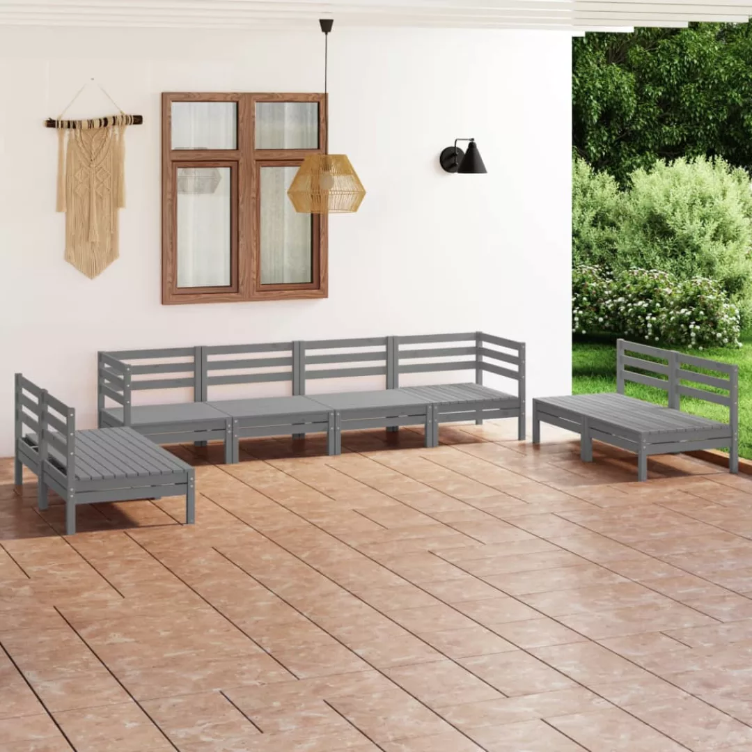 8-tlg. Garten-lounge-set Grau Massivholz Kiefer günstig online kaufen