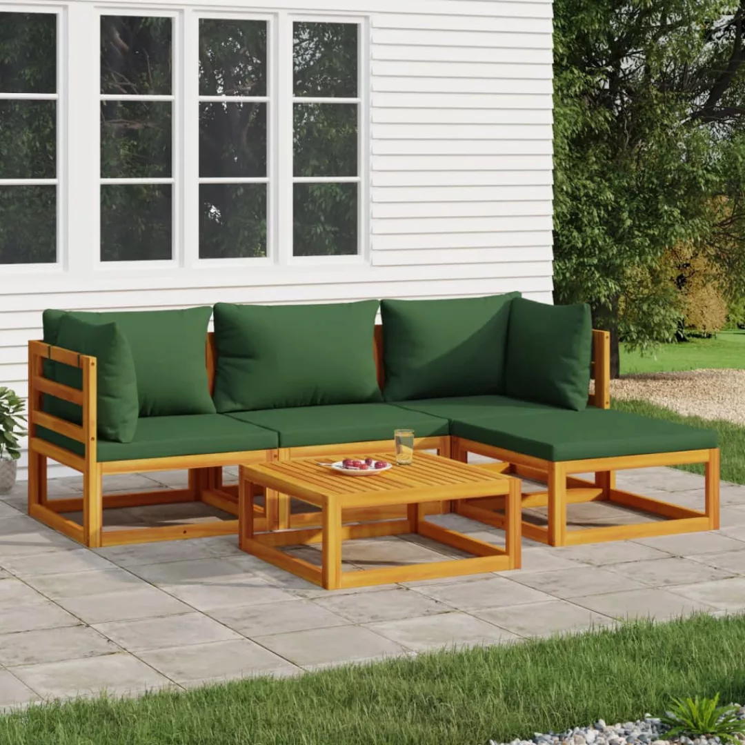 Vidaxl 5-tlg. Garten-lounge-set Mit Grünen Kissen Massivholz günstig online kaufen