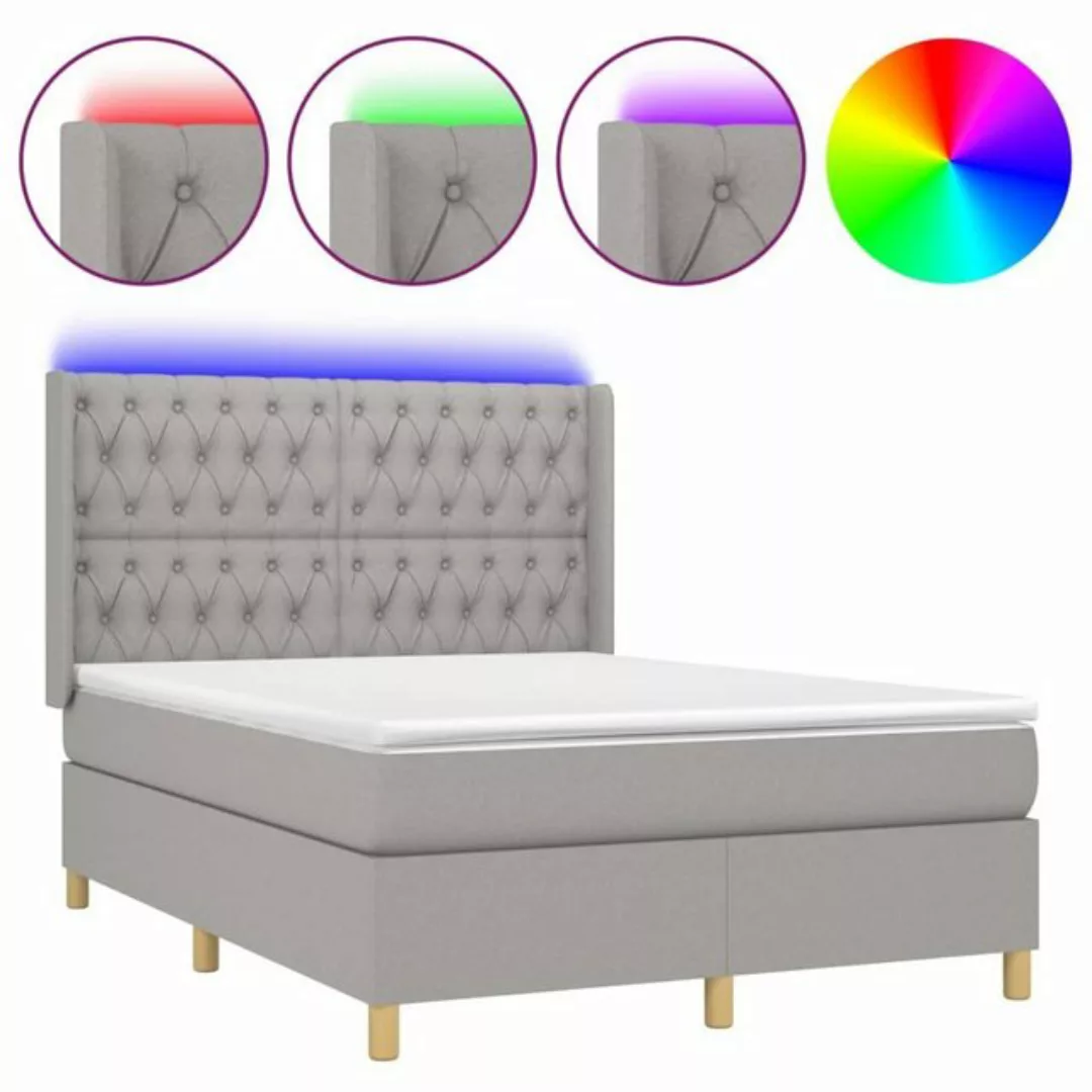 vidaXL Bettgestell Boxspringbett mit Matratze LED Hellgrau 140x200 cm Stoff günstig online kaufen