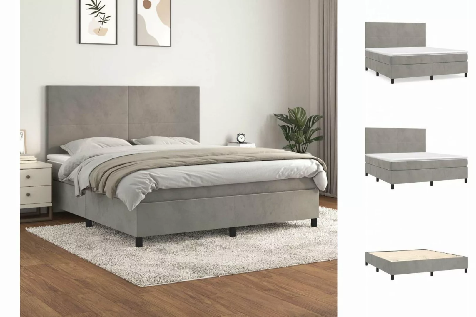 vidaXL Bettgestell Boxspringbett mit Matratze Dunkelgrau 160x200 cm Samt Be günstig online kaufen