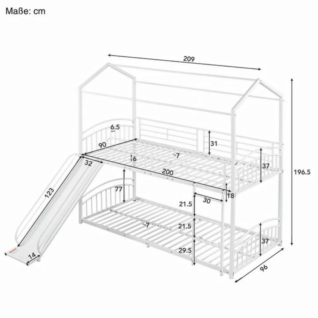 SOFTWEARY Etagenbett Metallbett mit 2 Schlafgelegenheiten, Lattenroste, Lei günstig online kaufen
