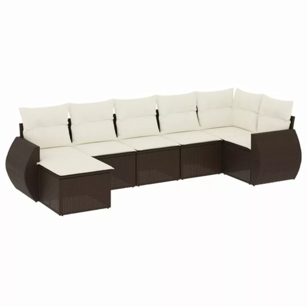 vidaXL Sofaelement 7-tlg. Garten-Sofagarnitur mit Kissen Braun Poly Rattan günstig online kaufen