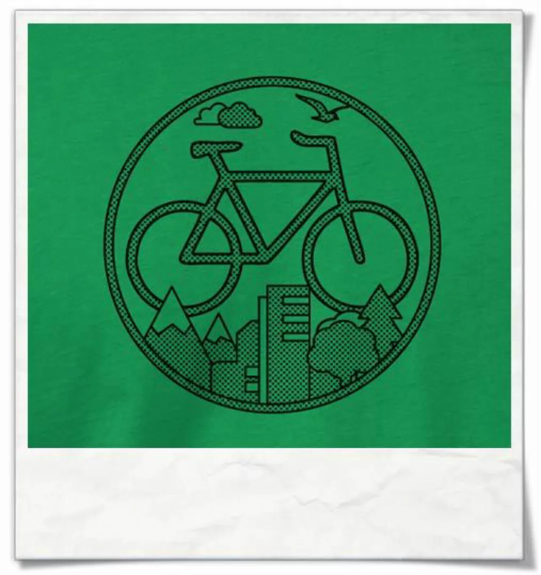 Fahrrad / Stadt & Natur, Berge & Bäume T-shirt In Grün & Schwarz günstig online kaufen