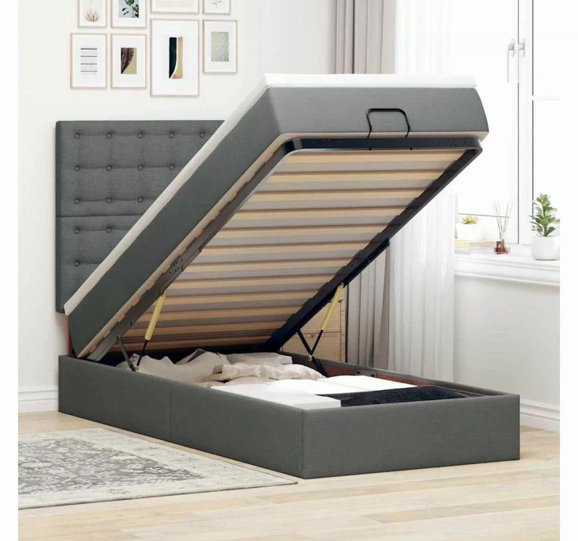 vidaXL Bett, Ottomane Bett mit Matratze & LEDs Dunkelgrau 80x200 cm Stoff günstig online kaufen