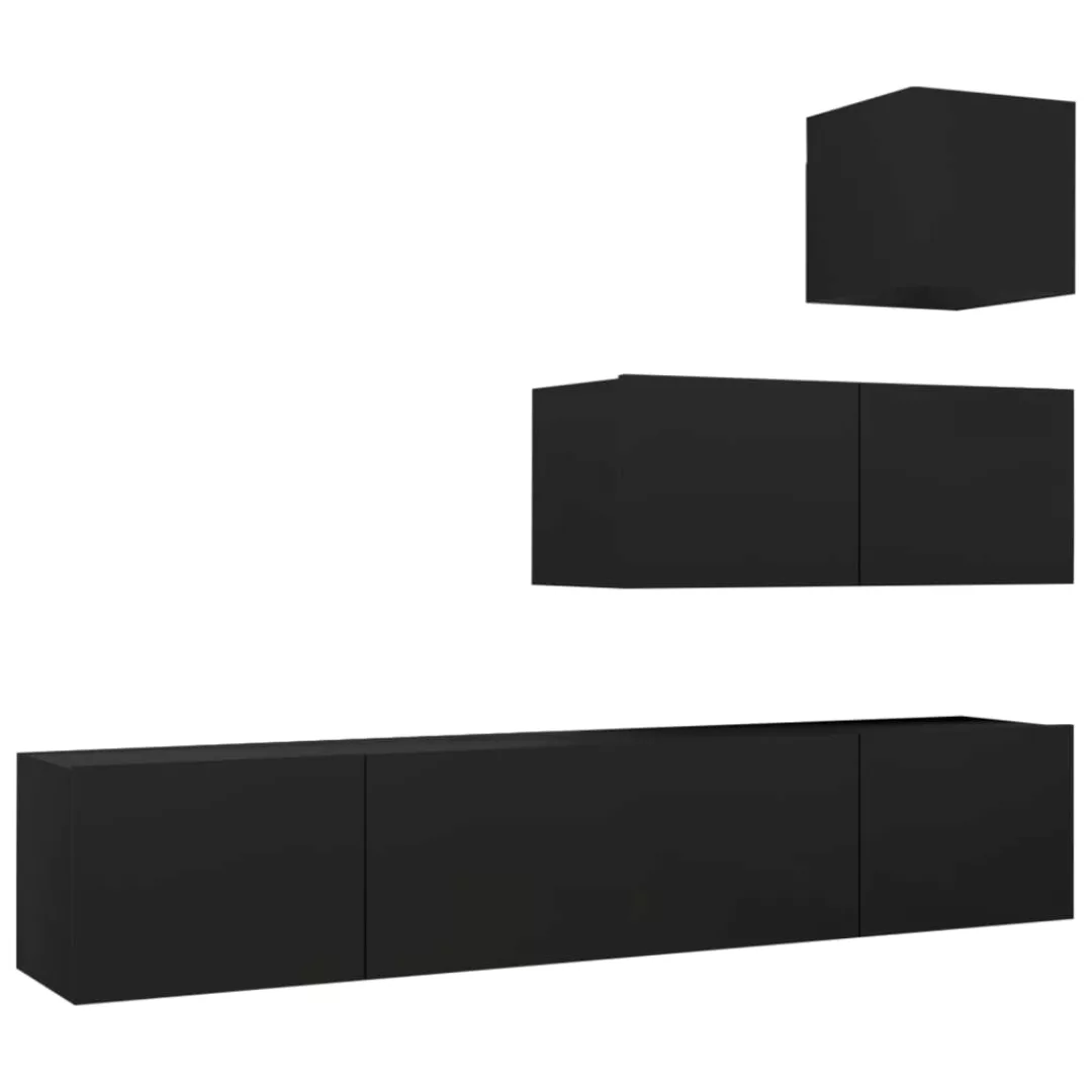 4-tlg. Tv-schrank-set Schwarz Spanplatte günstig online kaufen