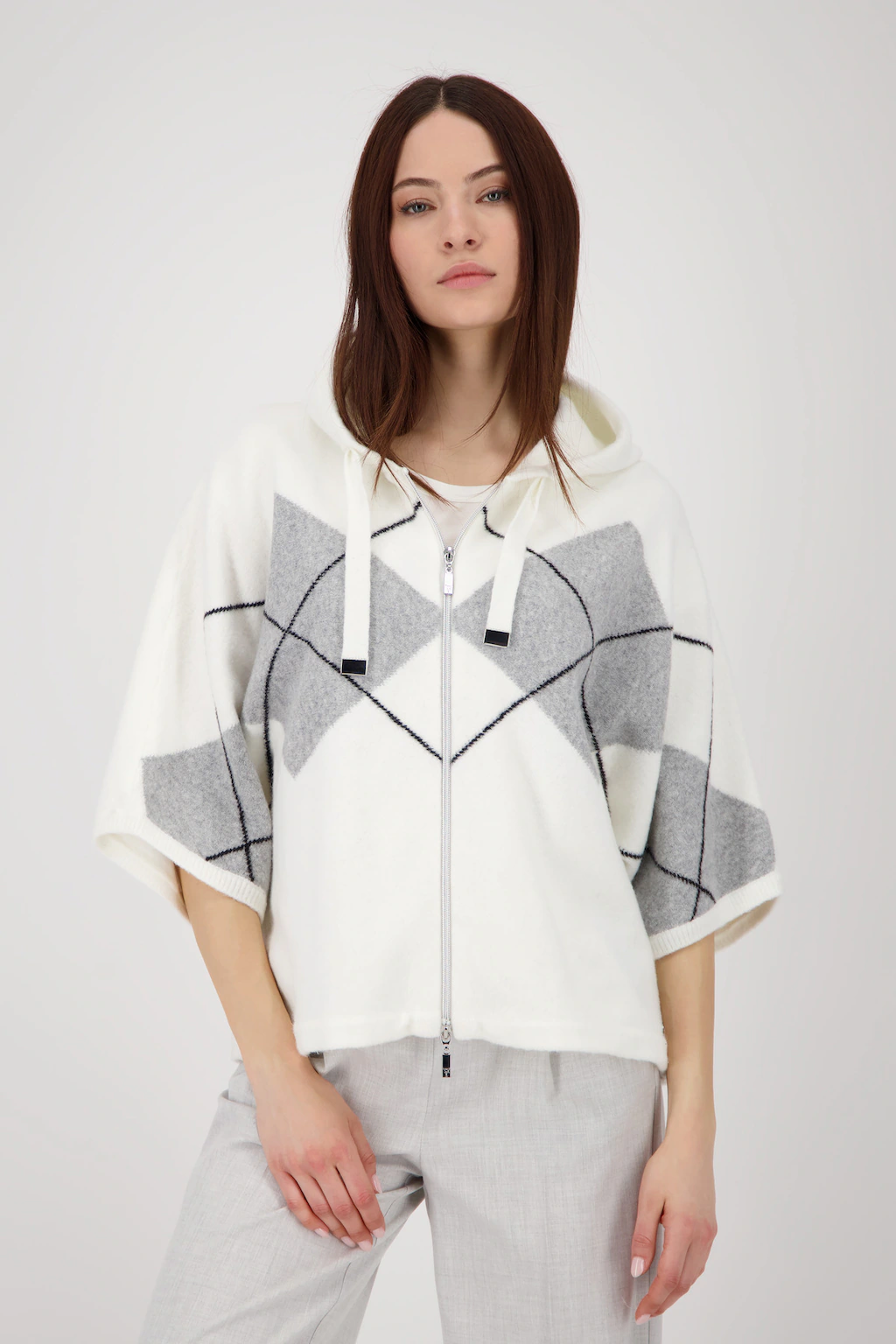 Monari Strickcape "Jacke Strickjacke Karo", Loose fit mit Rundhalsausschnit günstig online kaufen