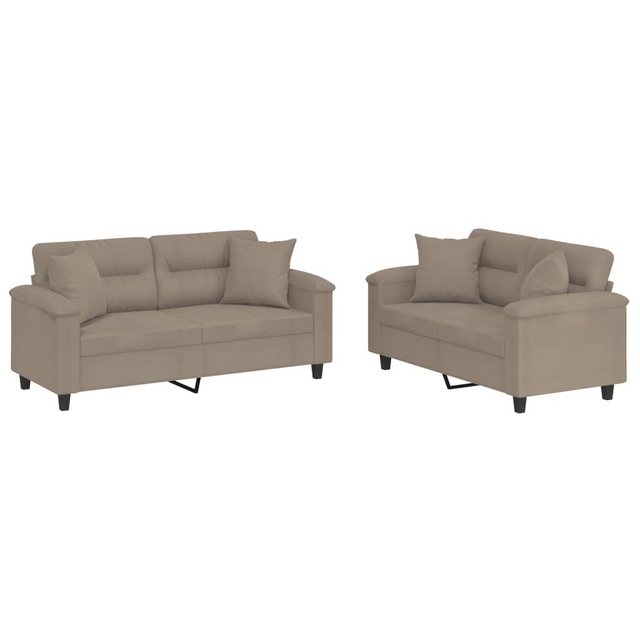 vidaXL Sofa 2-tlg. Sofagarnitur mit Kissen Taupe Mikrofasergewebe günstig online kaufen