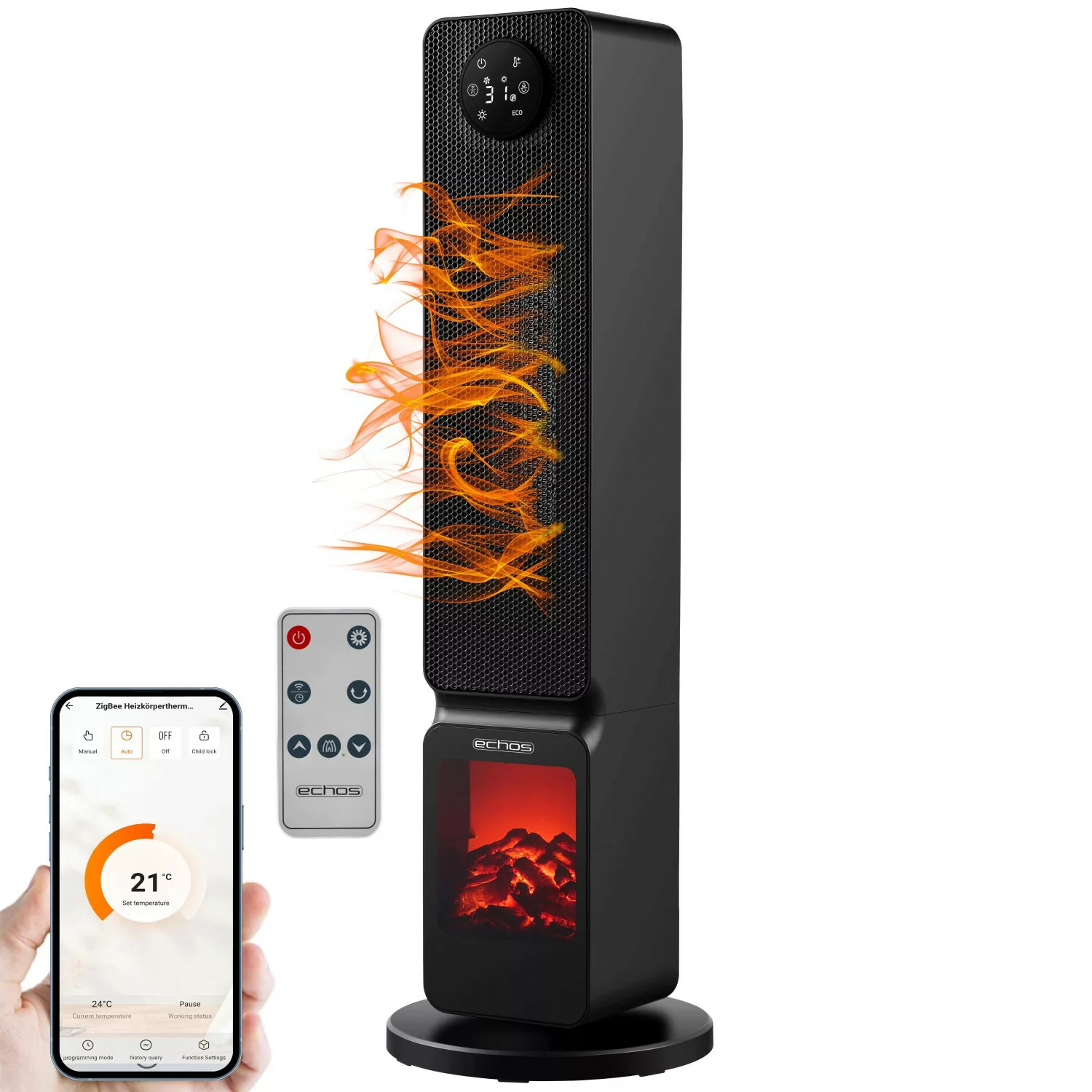 Echos Eco-1202 Heizlüfter mit Kamin und Wifi 2000 W günstig online kaufen