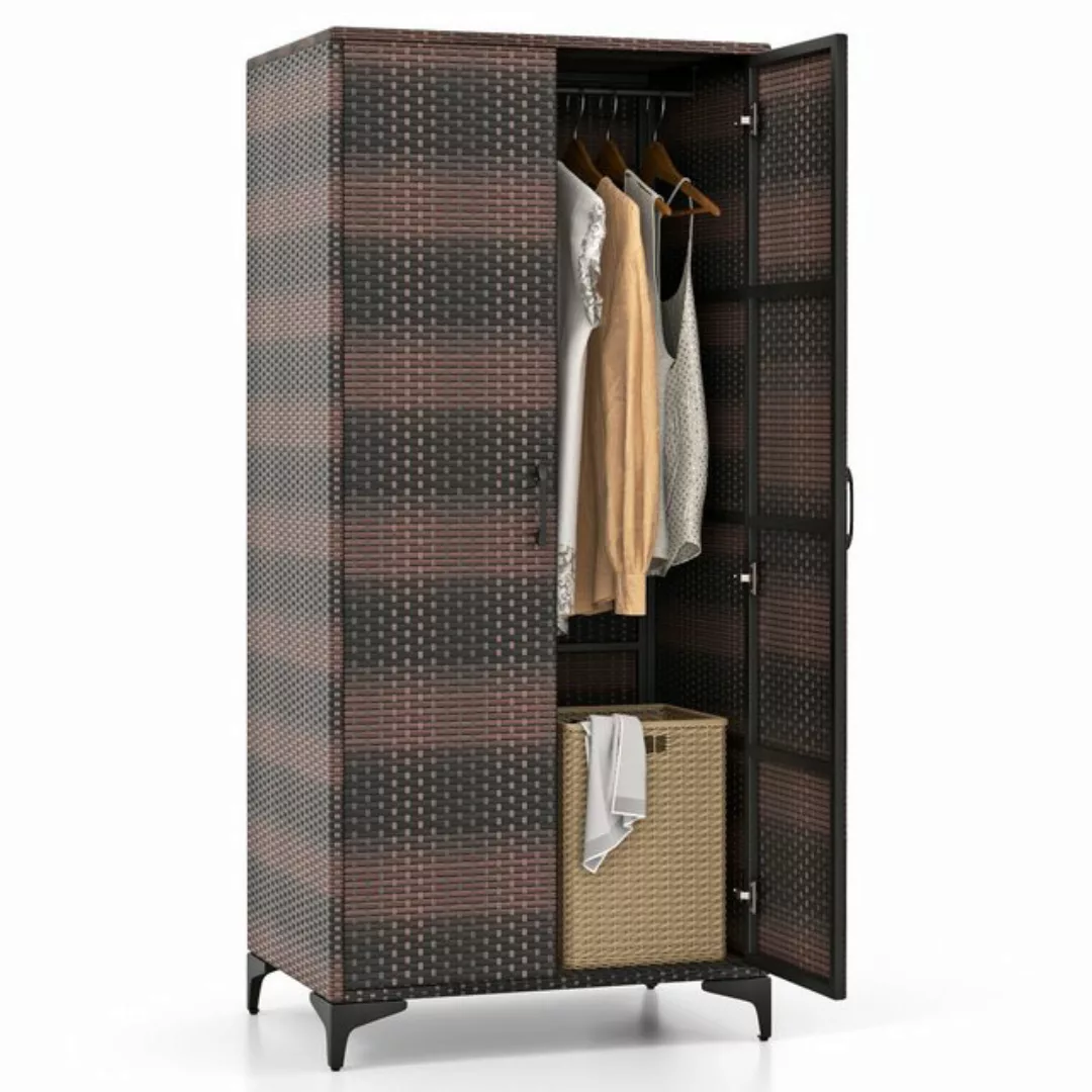 COSTWAY Kleiderschrank mit Kleiderstange, Türen & Fächern, Rattan, 72x50x15 günstig online kaufen