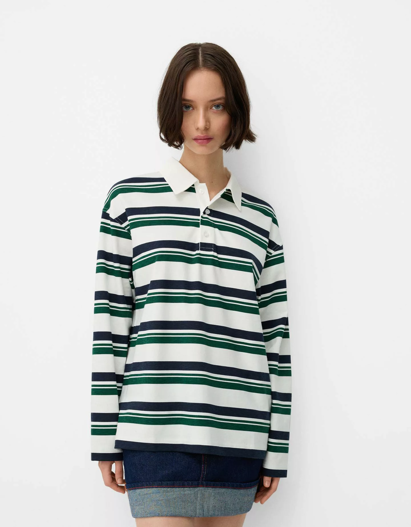 Bershka Langarmshirt Mit Polokragen Damen S Grbrochenes Weiss günstig online kaufen