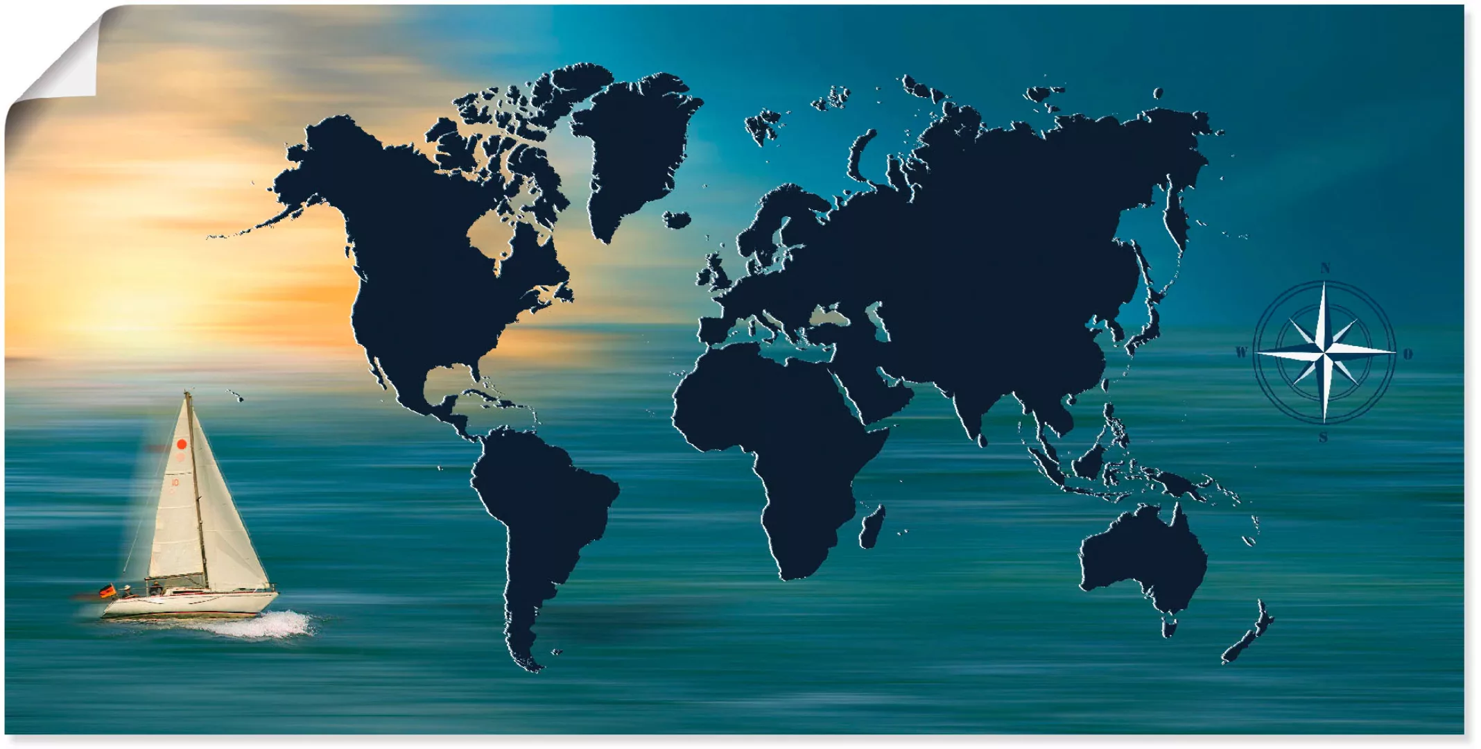 Artland Wandbild "Weltumsegelung mit Weltkarte", Landkarten, (1 St.), als L günstig online kaufen