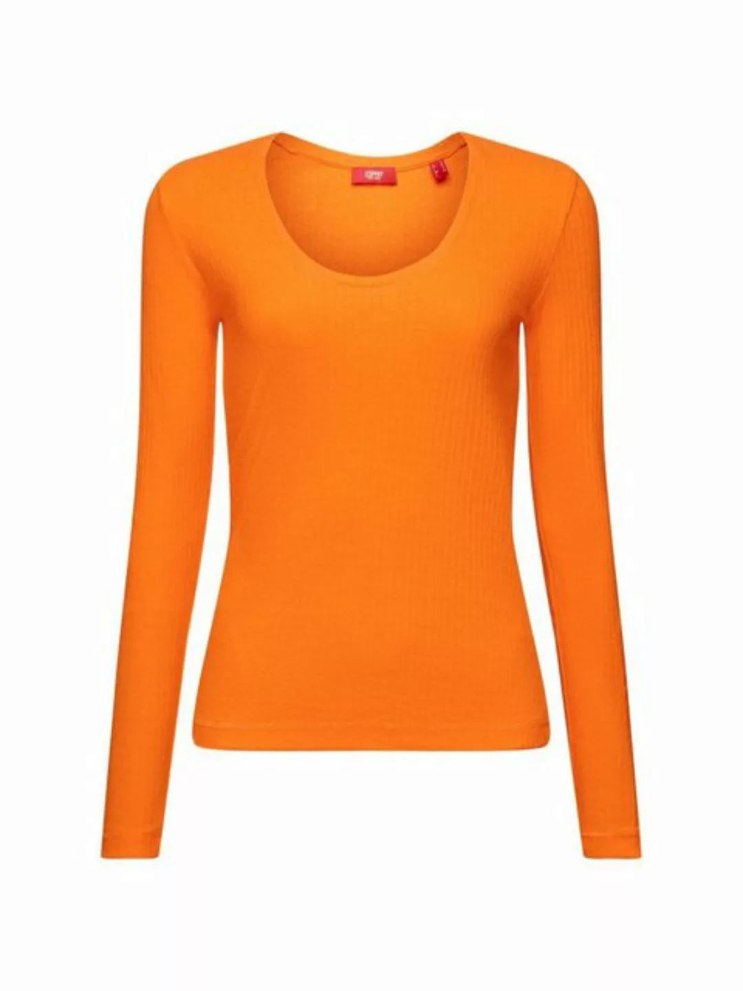 Esprit Langarmshirt Pointelle-T-Shirt mit weitem Rundhalsausschnitt (1-tlg) günstig online kaufen