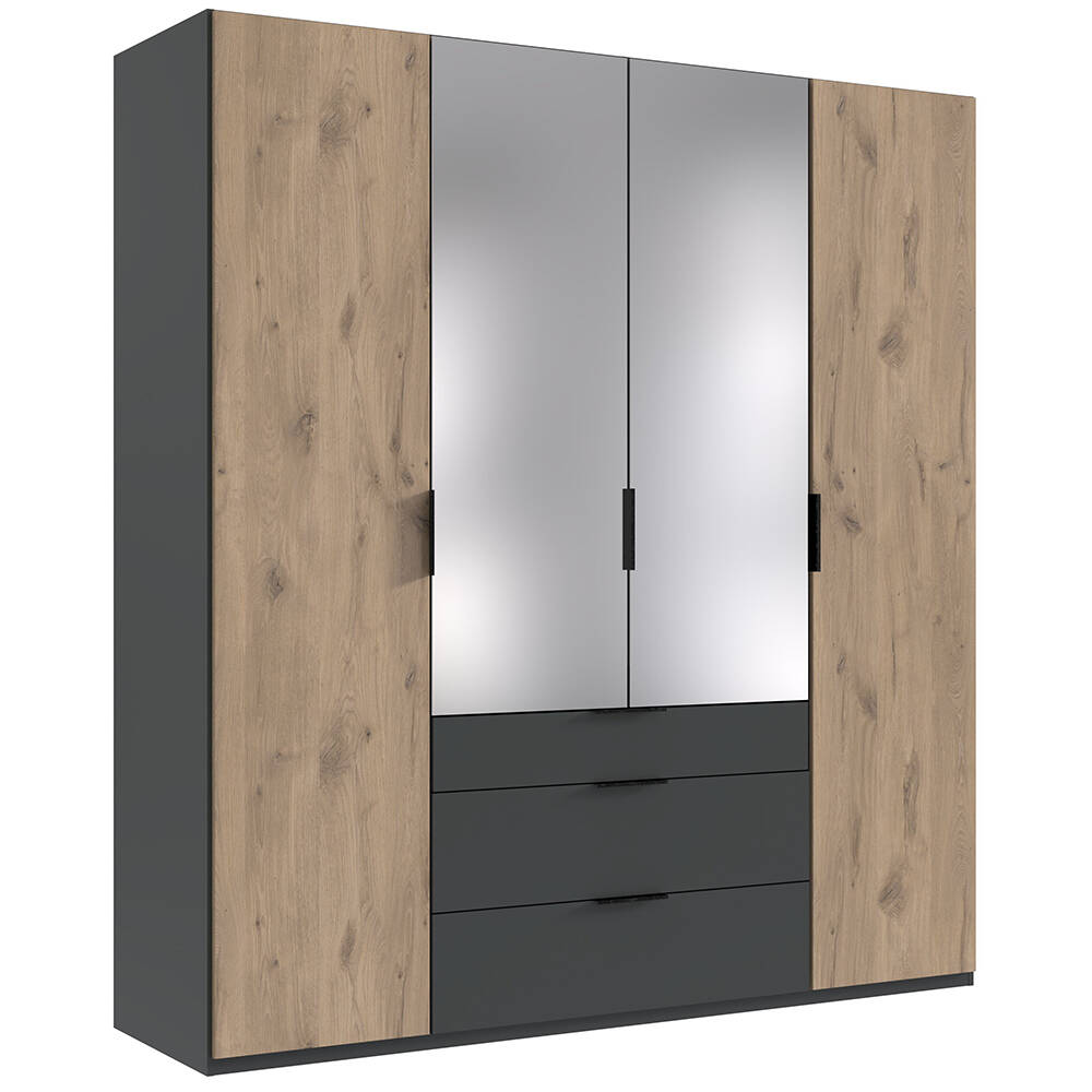 Kleiderschrank 200 cm breit inkl. Spiegel modern in grau mit Eiche BIELLA-4 günstig online kaufen