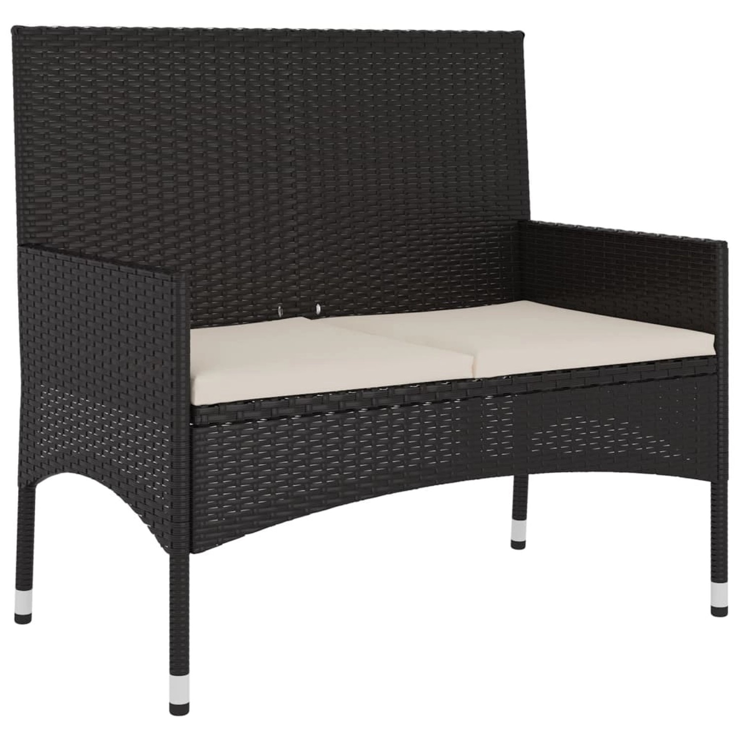 furnicato Gartenbank 2-Sitzer mit Kissen Schwarz Poly Rattan günstig online kaufen