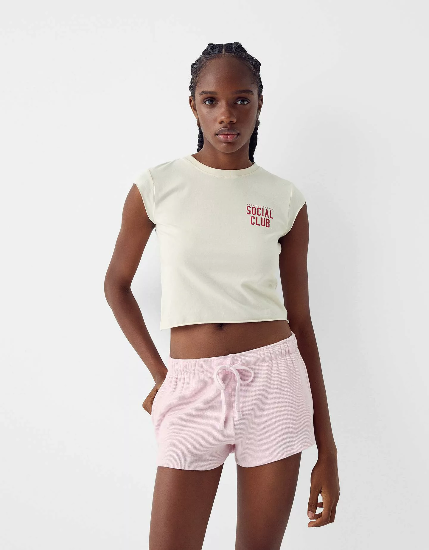 Bershka Shorts Aus Waffelgewebe Damen 10-12 Rosa günstig online kaufen