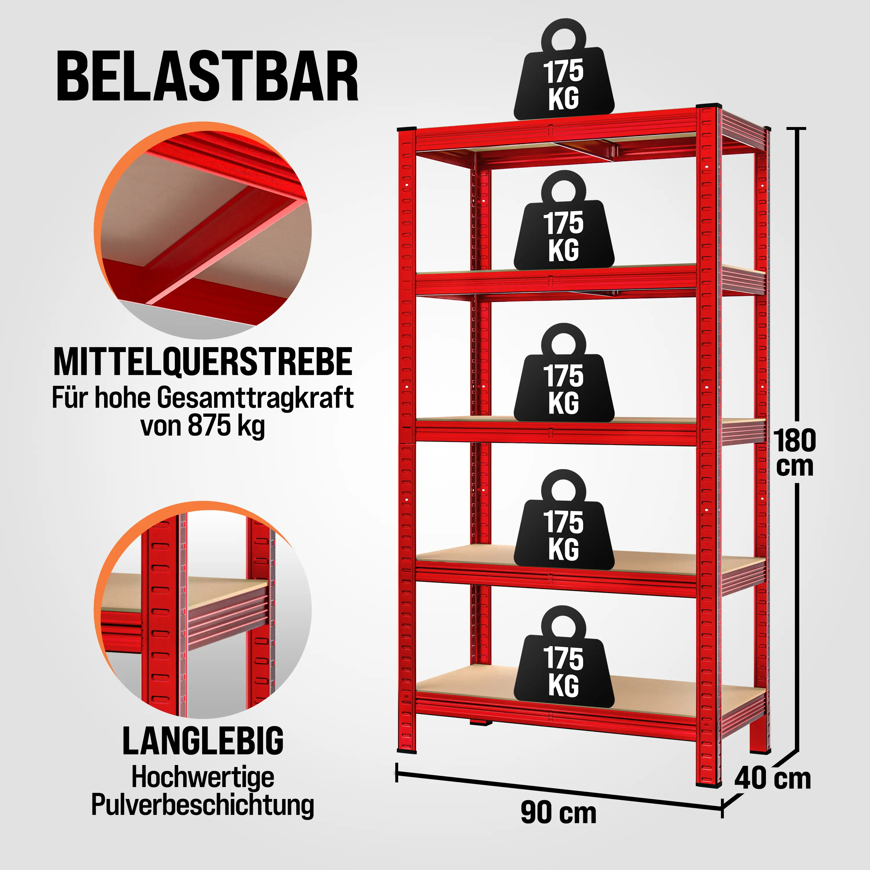 Schwerlastregal 2er-Set Rot 180x90x40cm 875kg günstig online kaufen