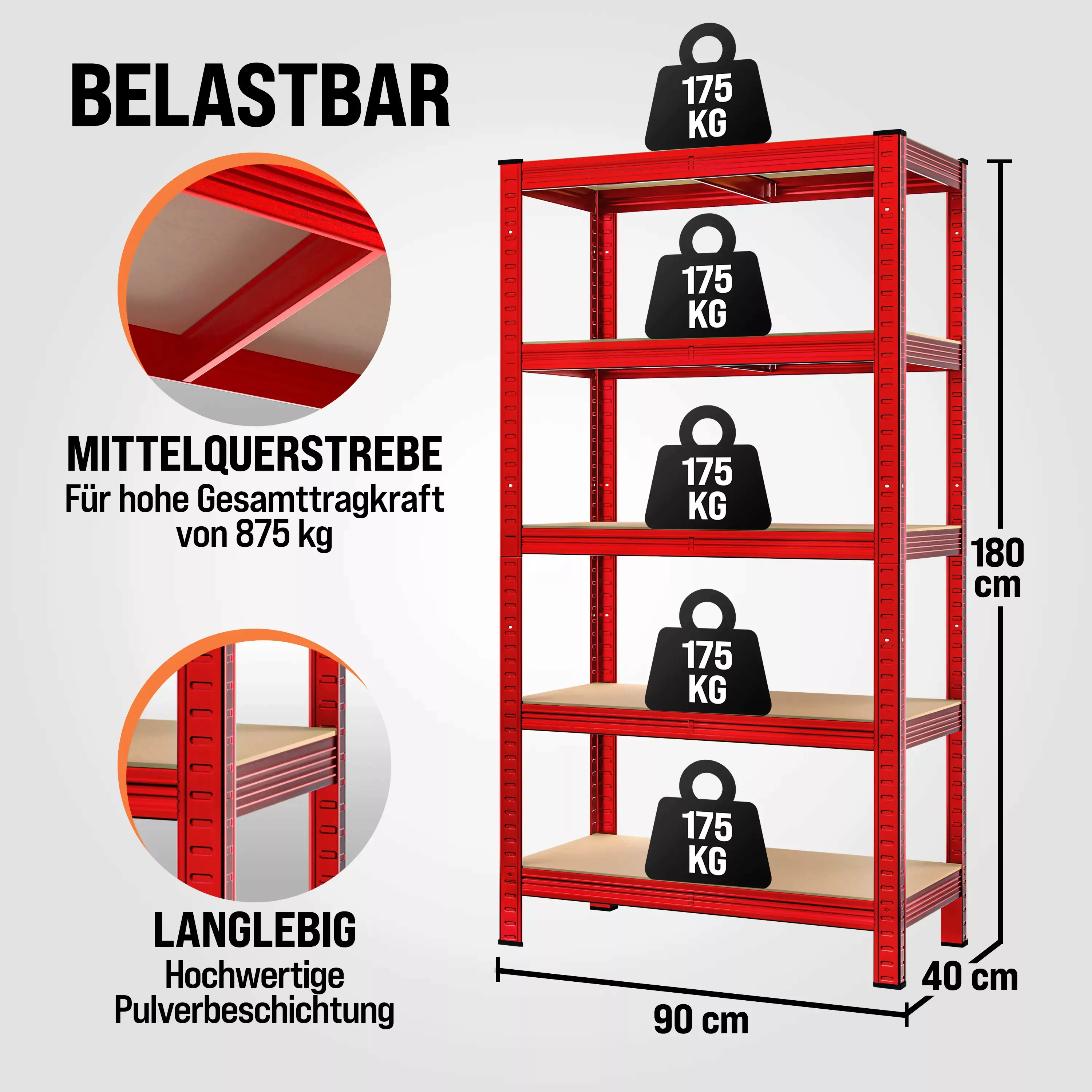 Schwerlastregal 2er-Set Rot 180x90x40cm 875kg günstig online kaufen