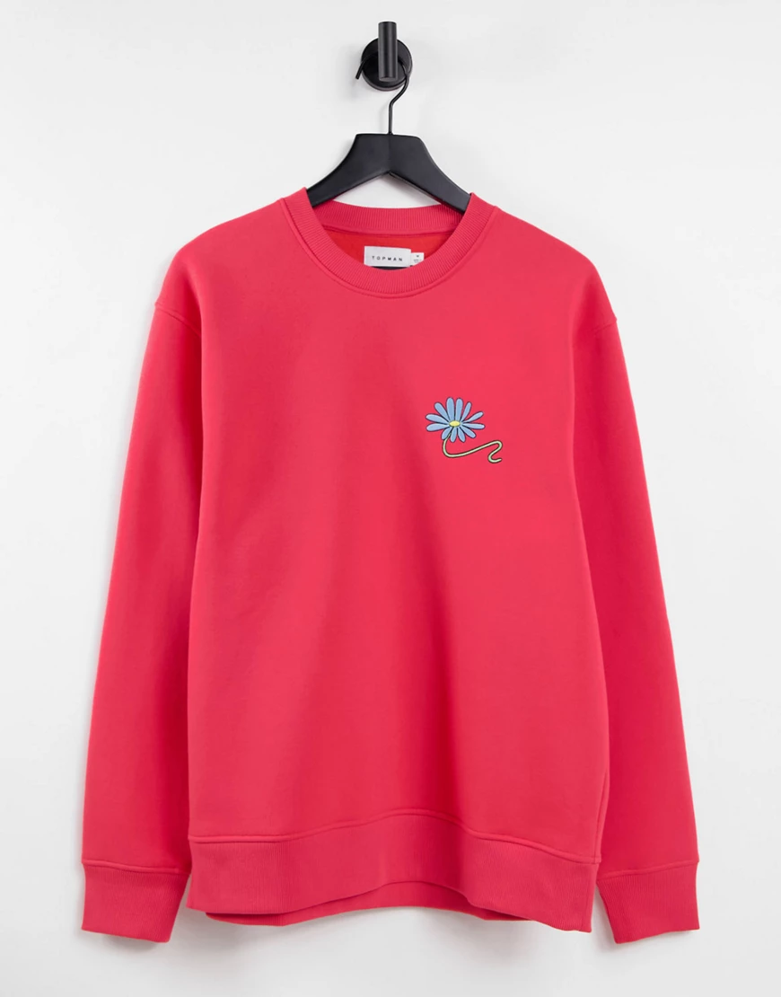 Topman – Oversize-Sweatshirt in Rosa mit Blumenstickerei günstig online kaufen