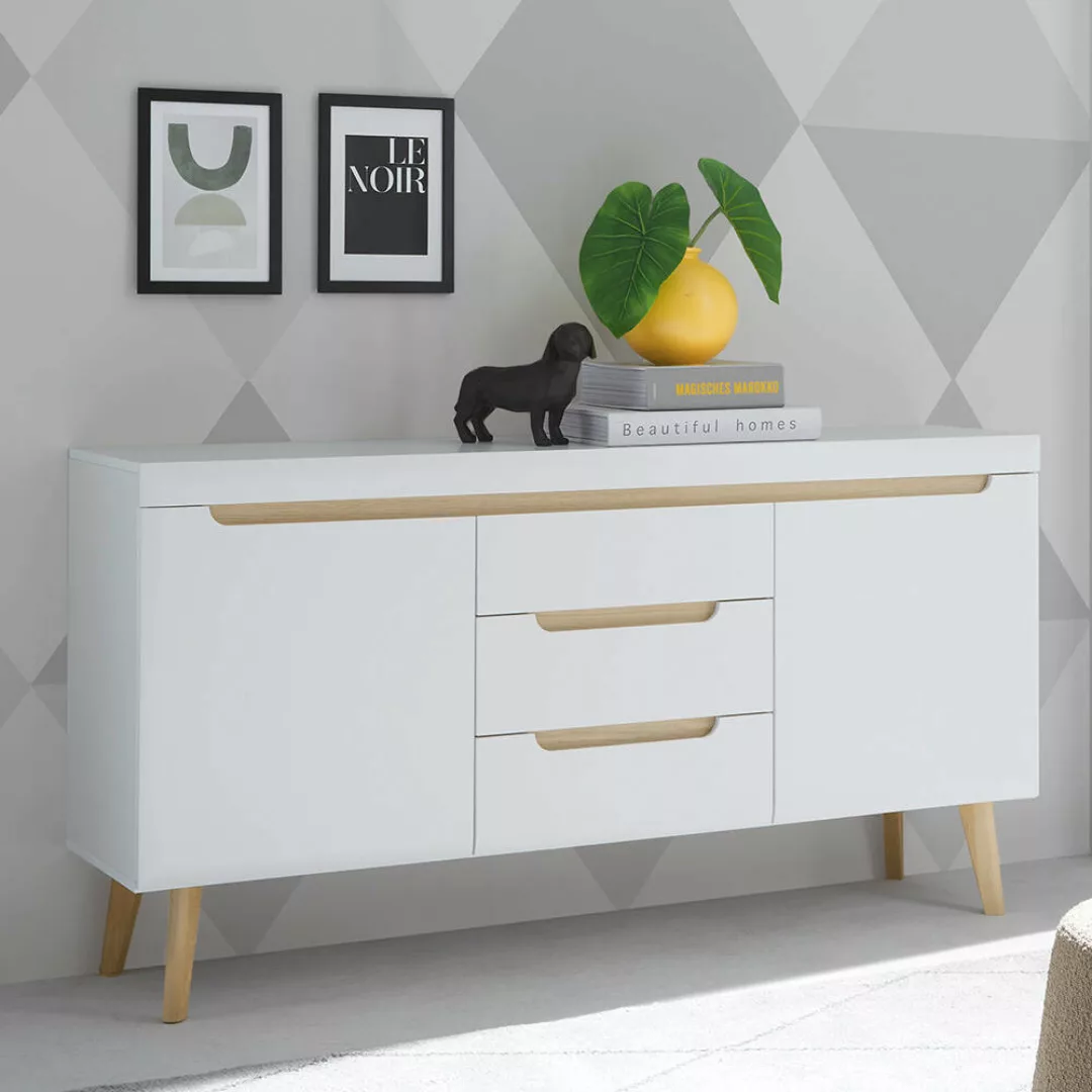 Sideboard Wohnzimmer in Weiß Matt mit Eiche STOCKTON-61 günstig online kaufen