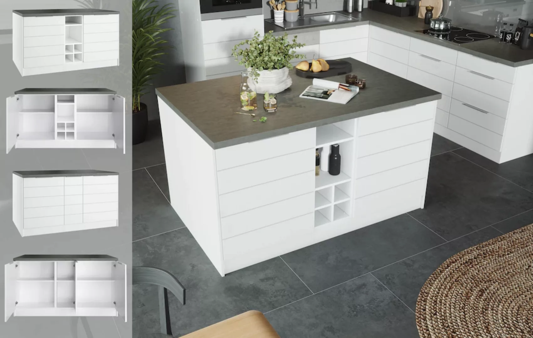 KOCHSTATION Kücheninsel "KS-Luhe, Breite 153 cm, mit Flaschenregal", MDF-Fr günstig online kaufen