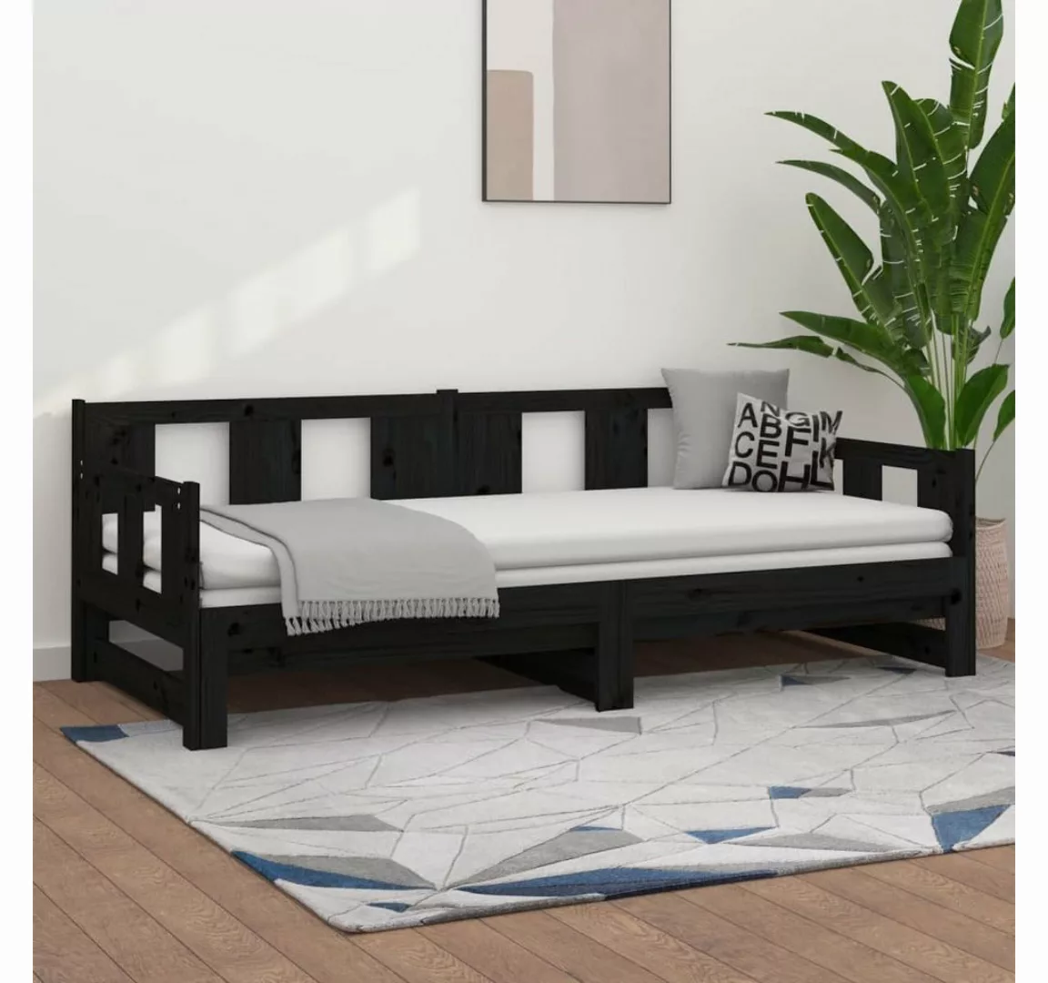 vidaXL Gästebett Tagesbett Gästebett Ausziehbar Schwarz Massivholz Kiefer 2 günstig online kaufen