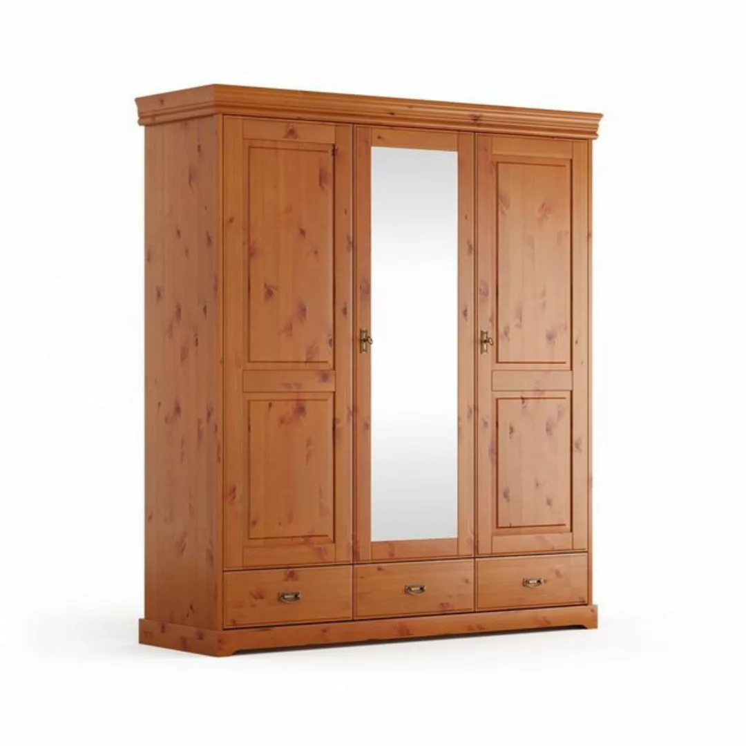 Natur24 Kleiderschrank Kleiderschrank Tuscany Kiefer massiv Natur 3-Türig 1 günstig online kaufen