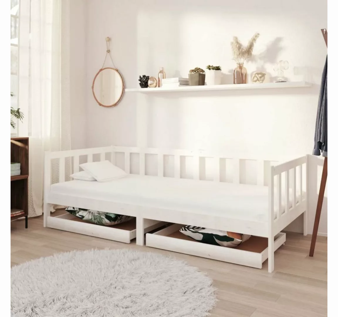 vidaXL Bettgestell Tagesbett Gästebett mit Schubladen Weiß 90x200 cm Massiv günstig online kaufen