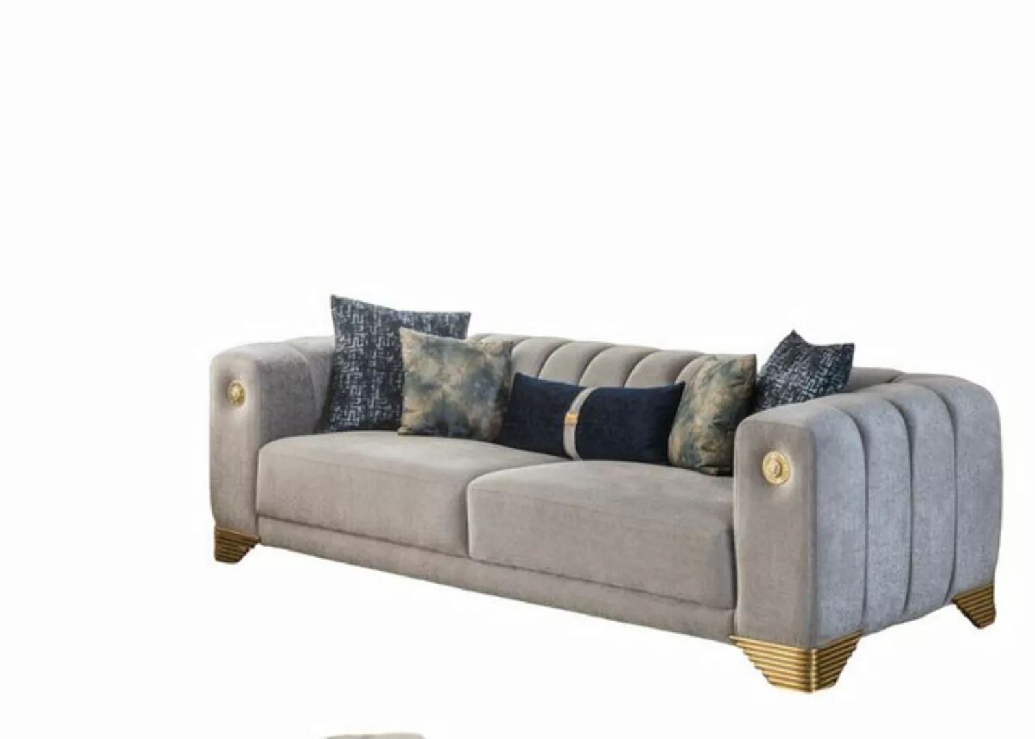 JVmoebel 3-Sitzer Wohnzimmer Sofa 3 Sitzer Grau Polster Sofas Design Textil günstig online kaufen