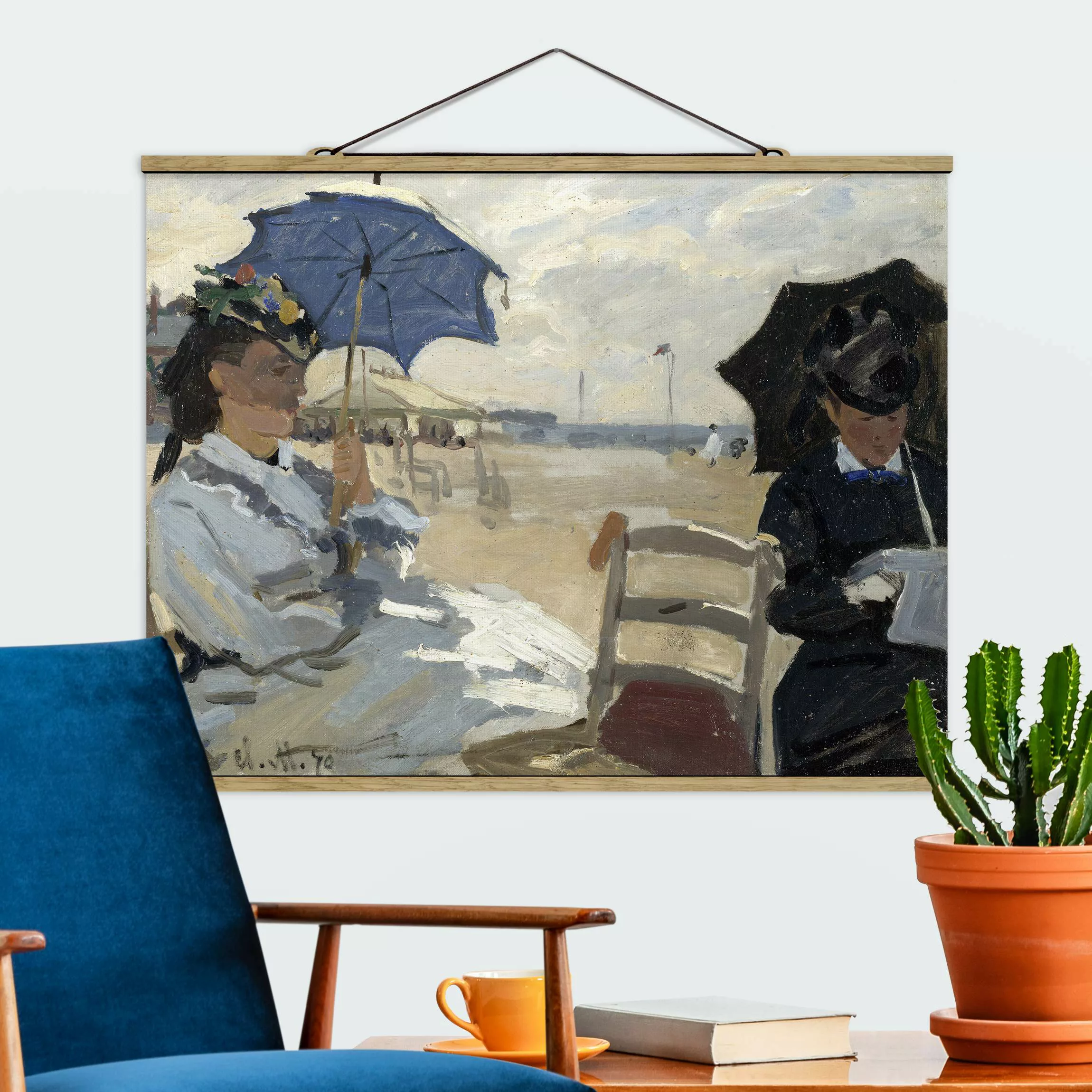 Stoffbild Kunstdruck mit Posterleisten - Querformat Claude Monet - Strand v günstig online kaufen