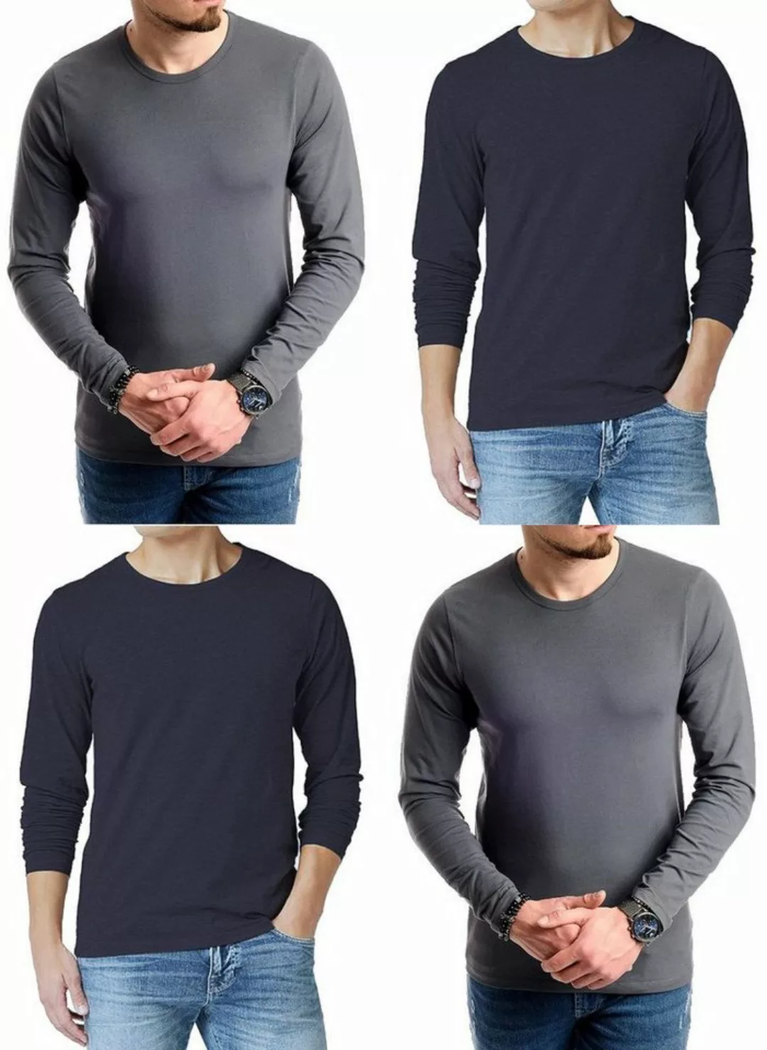 Jack & Jones Langarmshirt (4er-Pack) Basic Shirts mit Rundhalsausschnitt günstig online kaufen