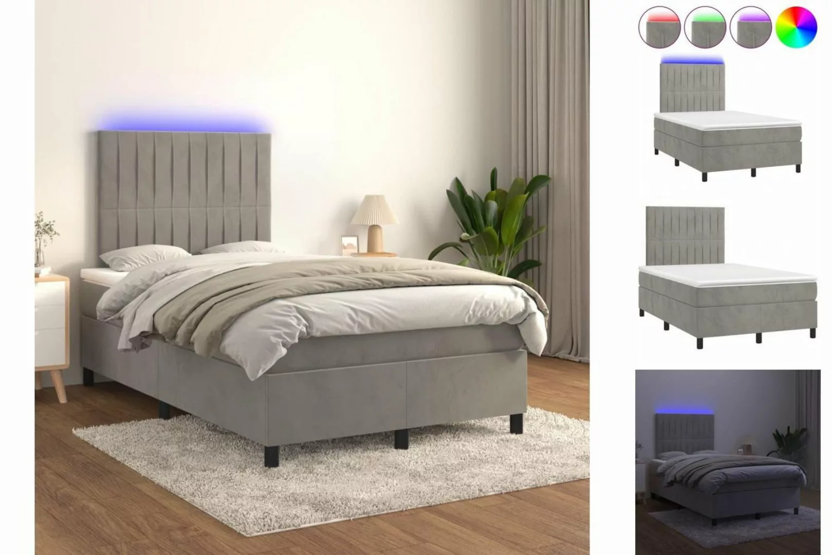 vidaXL Boxspringbett Boxspringbett mit Matratze LED Hellgrau 120x200 cm Sam günstig online kaufen