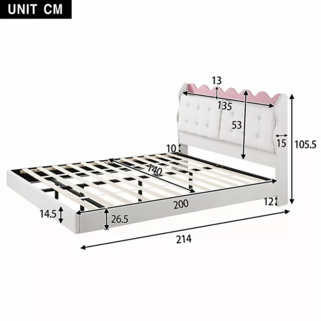 Flieks Polsterbett, LED Doppelbett 140x200cm mit Stauraumfach und Ladeansch günstig online kaufen