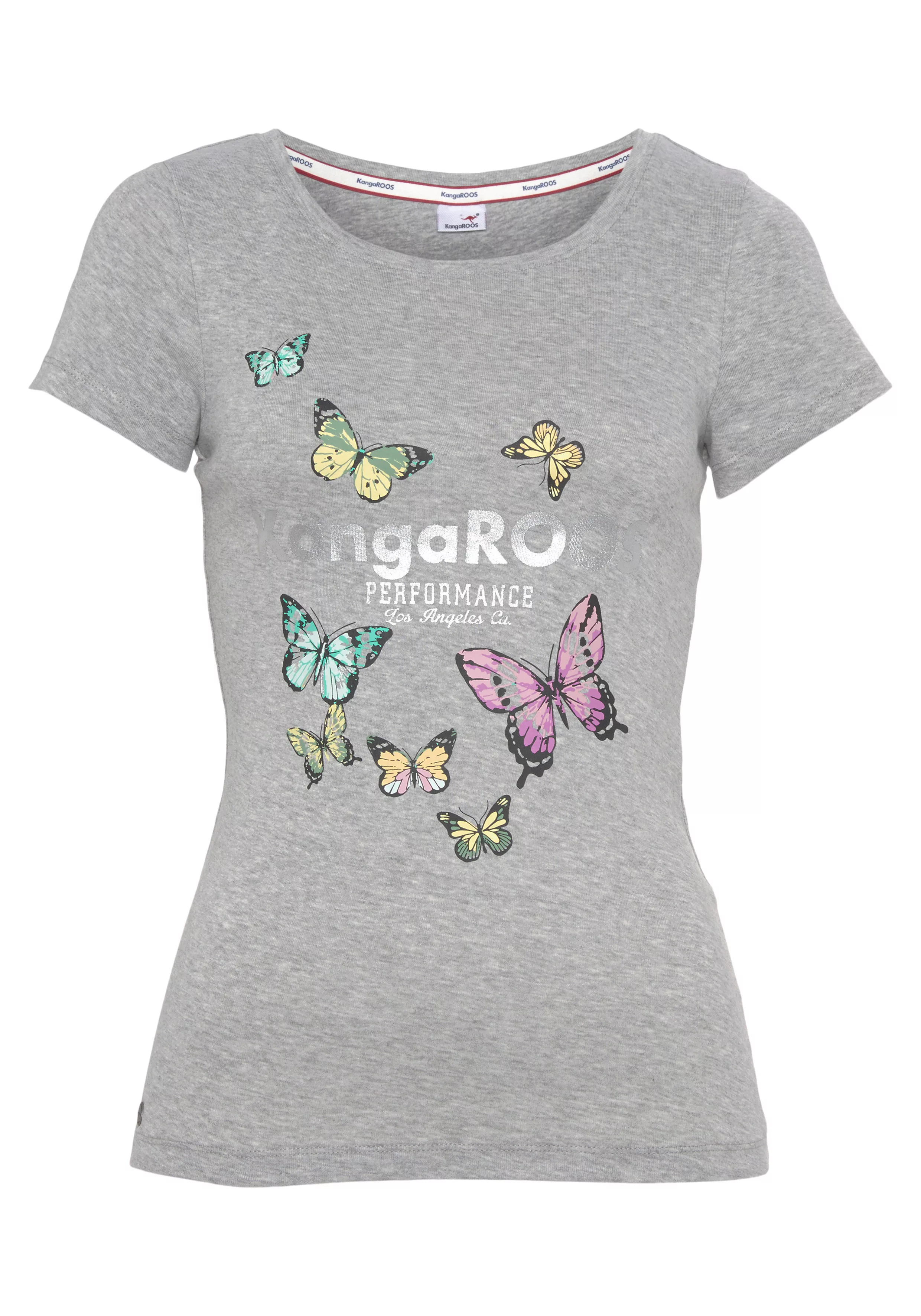 KangaROOS T-Shirt mit filigranem Logodruck & Schmetterlingen günstig online kaufen