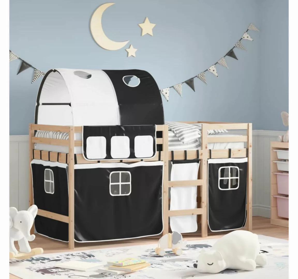 vidaXL Bett Kinderhochbett mit Tunnel Weiß & Schwarz 80x200 cm Kiefernholz günstig online kaufen