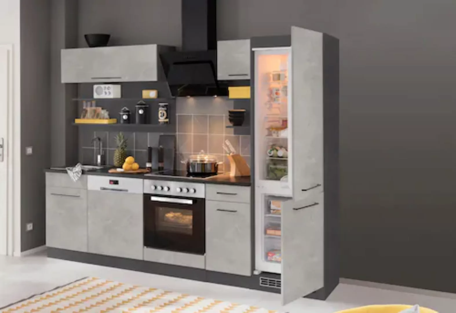 HELD MÖBEL Küchenzeile "Tulsa", mit E-Geräten, Breite 270 cm, schwarze Meta günstig online kaufen