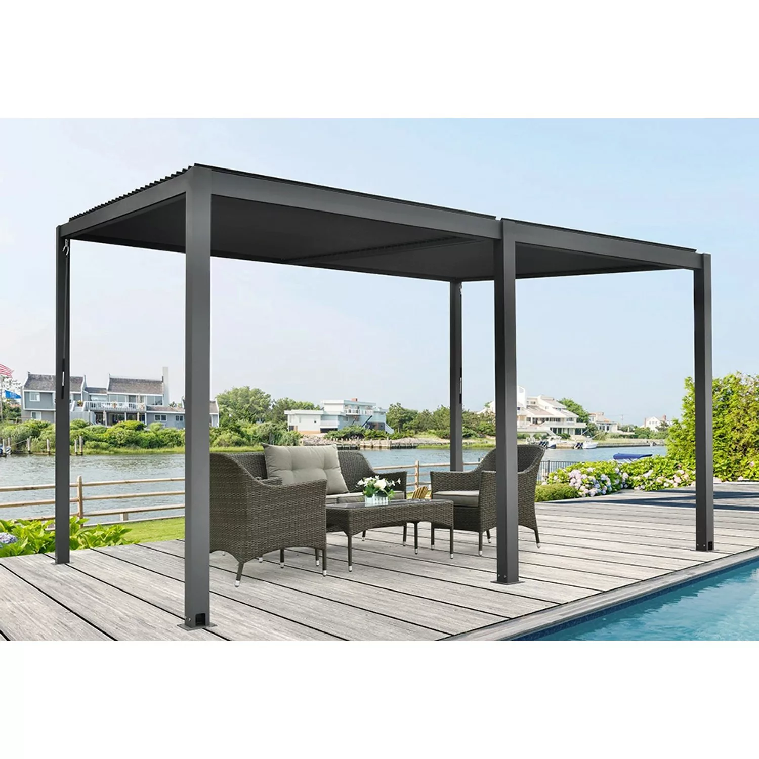 Floraworld Pergola mit Lamellendach Anthrazit 400 cm x 310 cm günstig online kaufen