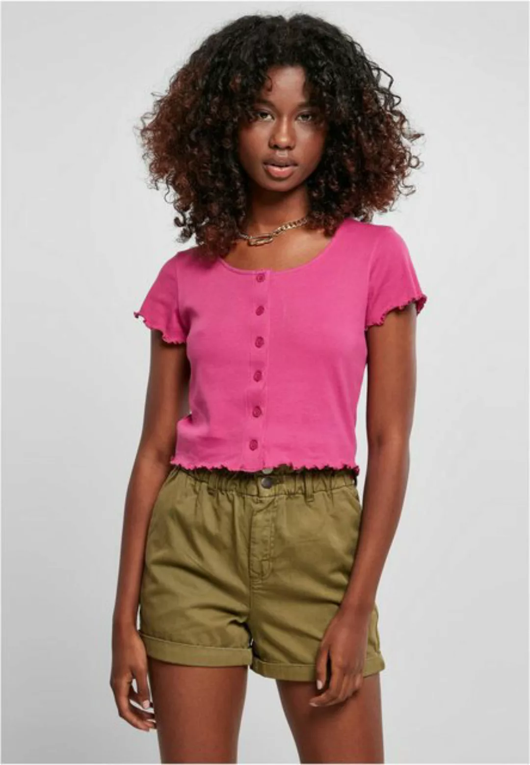 URBAN CLASSICS T-Shirt TB4103 - Ladies Cropped Button Up Rib Tee brightviol günstig online kaufen