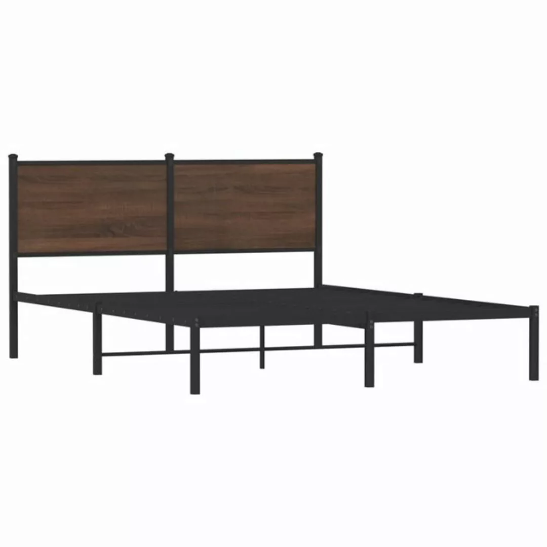 vidaXL Bett Bettgestell mit Kopfteil Metall Braun Eichen-Optik 140x200 cm günstig online kaufen