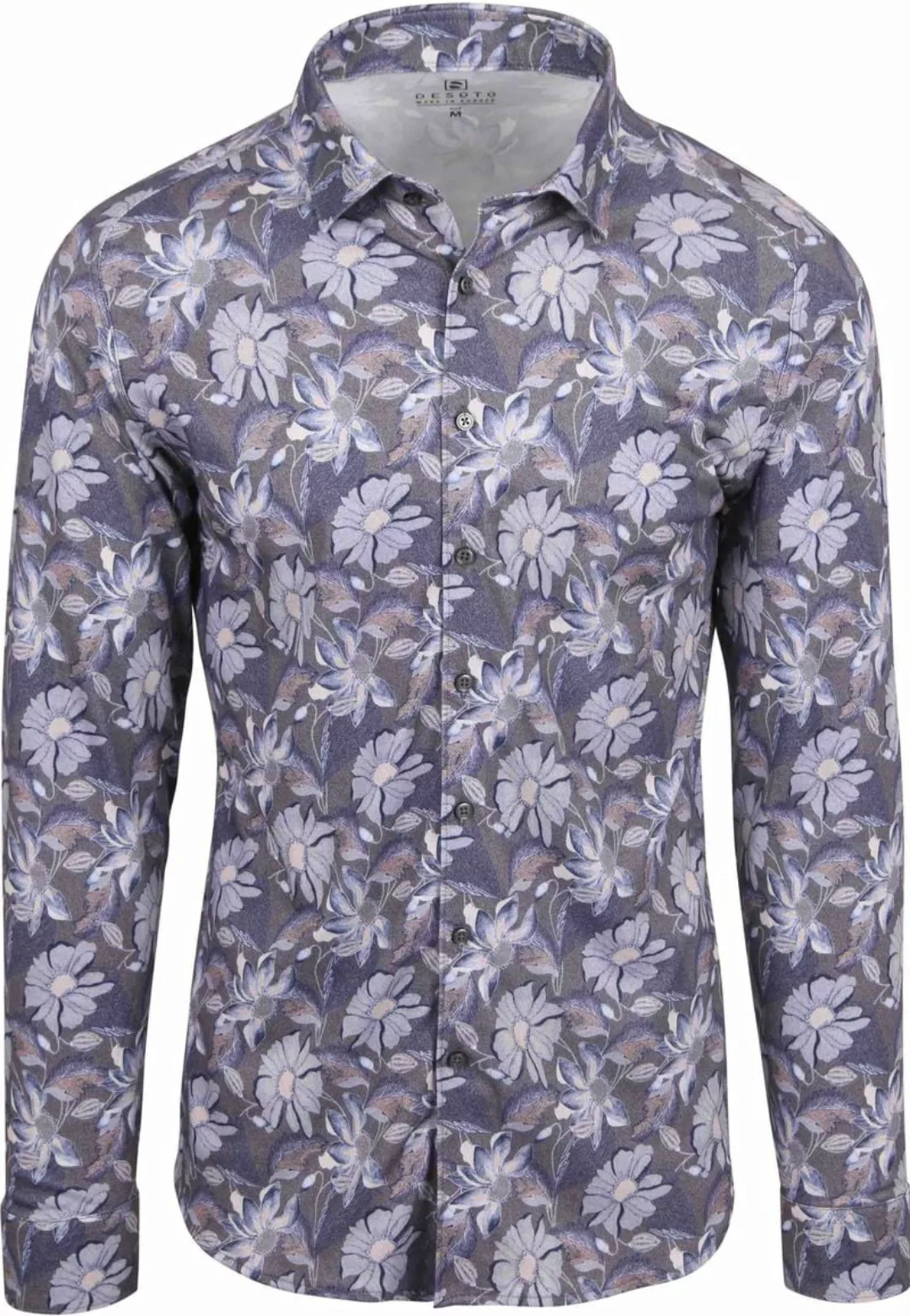 DESOTO Hemd Timeless Elegance Druck Blumen Blau  - Größe L günstig online kaufen