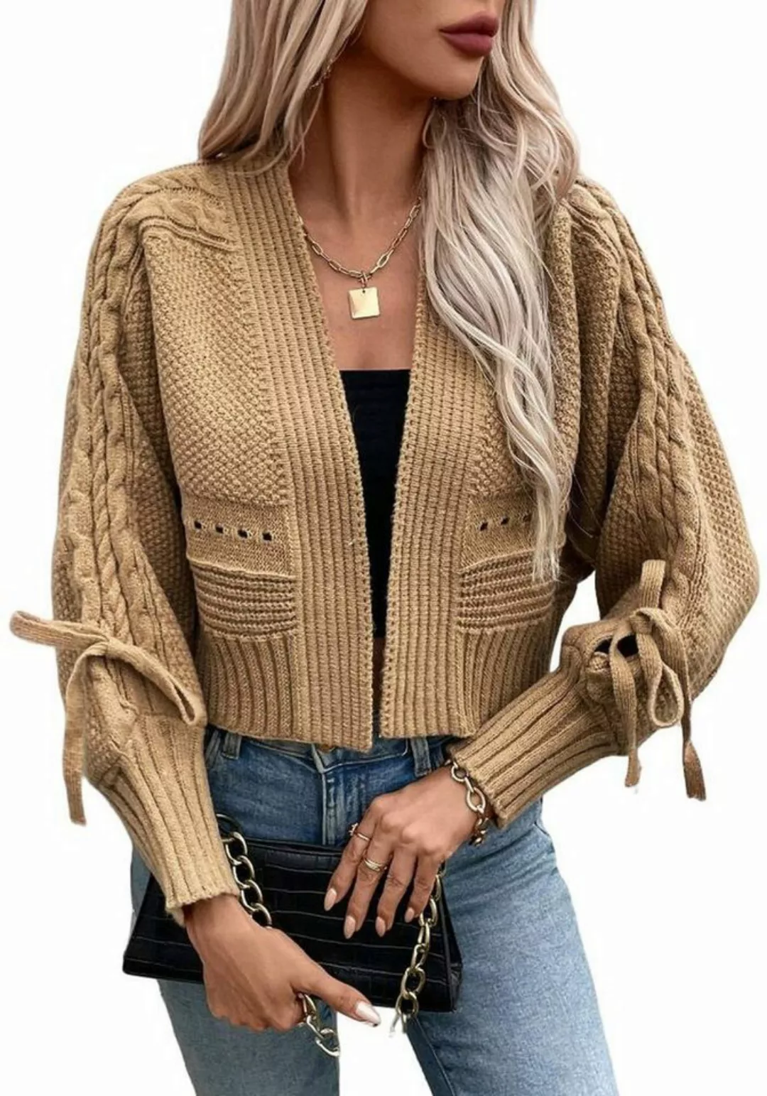 Nebelmeer Strickjacke Kurzer Schmetterlingsknoten-Strickjackenmantel, Damen günstig online kaufen