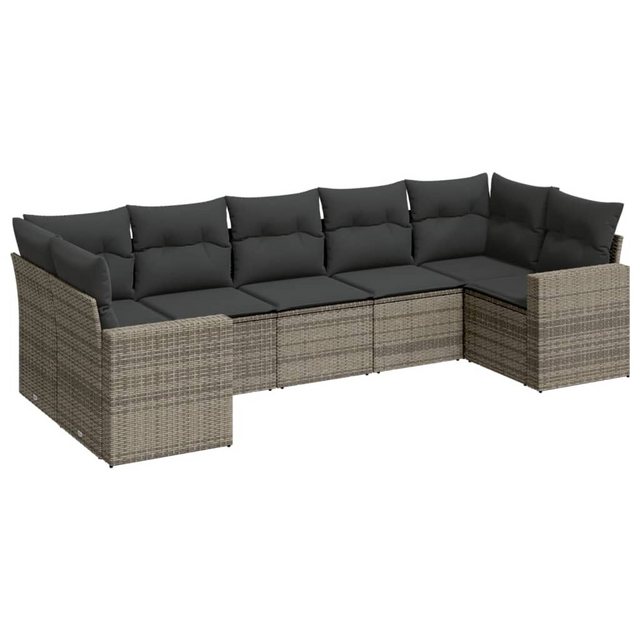 vidaXL Sofaelement 7-tlg. Garten-Sofagarnitur mit Kissen Grau Poly Rattan ( günstig online kaufen