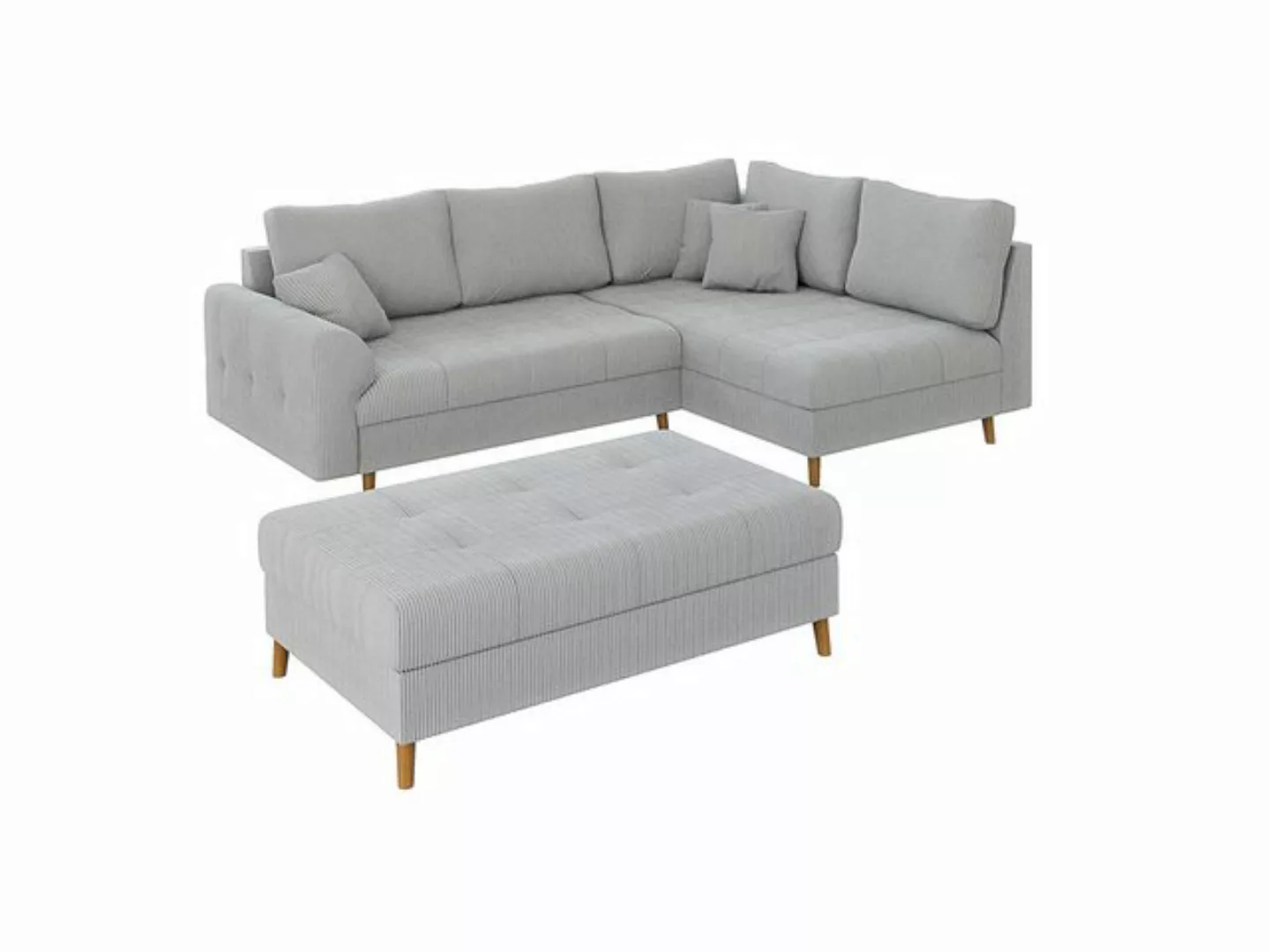 S-Style Möbel Ecksofa und Hocker Zara mit Schlaffunktion und Braun Holzfüße günstig online kaufen