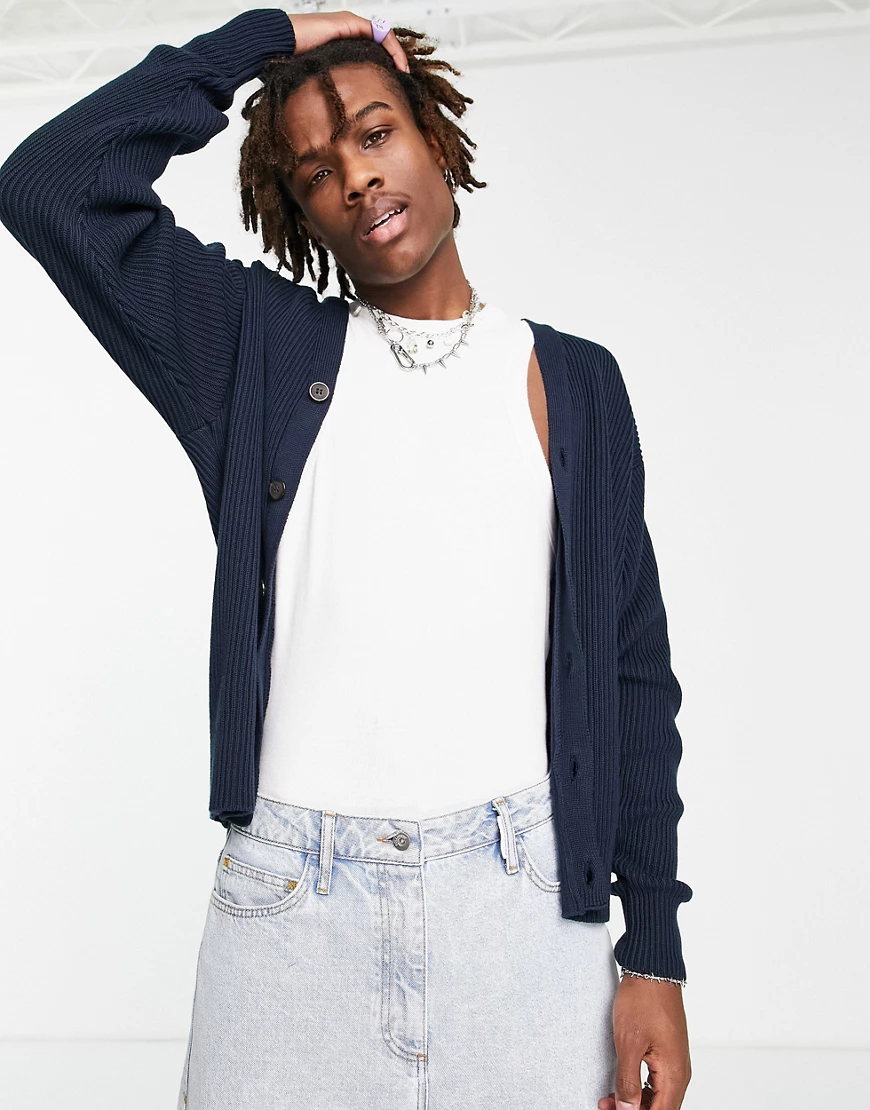 Topman – Oversize-Strickjacke in Marineblau günstig online kaufen