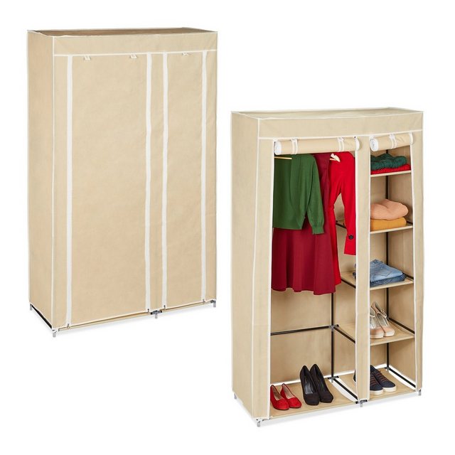 relaxdays Kleiderschrank 2 x Stoffschrank Kleiderstange beige günstig online kaufen