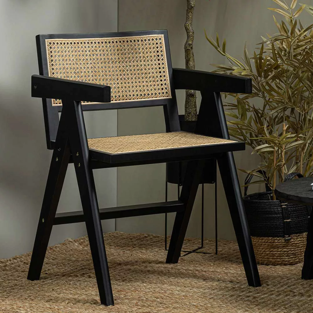 Armlehnenstuhl aus Kiefer Massivholz und Rattan 54 cm breit günstig online kaufen