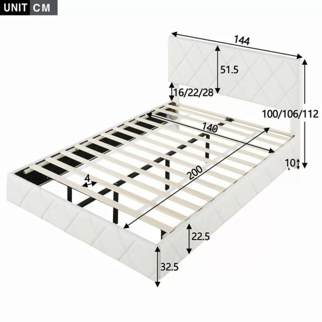 HAUSS SPLOE Polsterbett 140*200 cm mit höhenverstellbarem Kopfteil und Lich günstig online kaufen