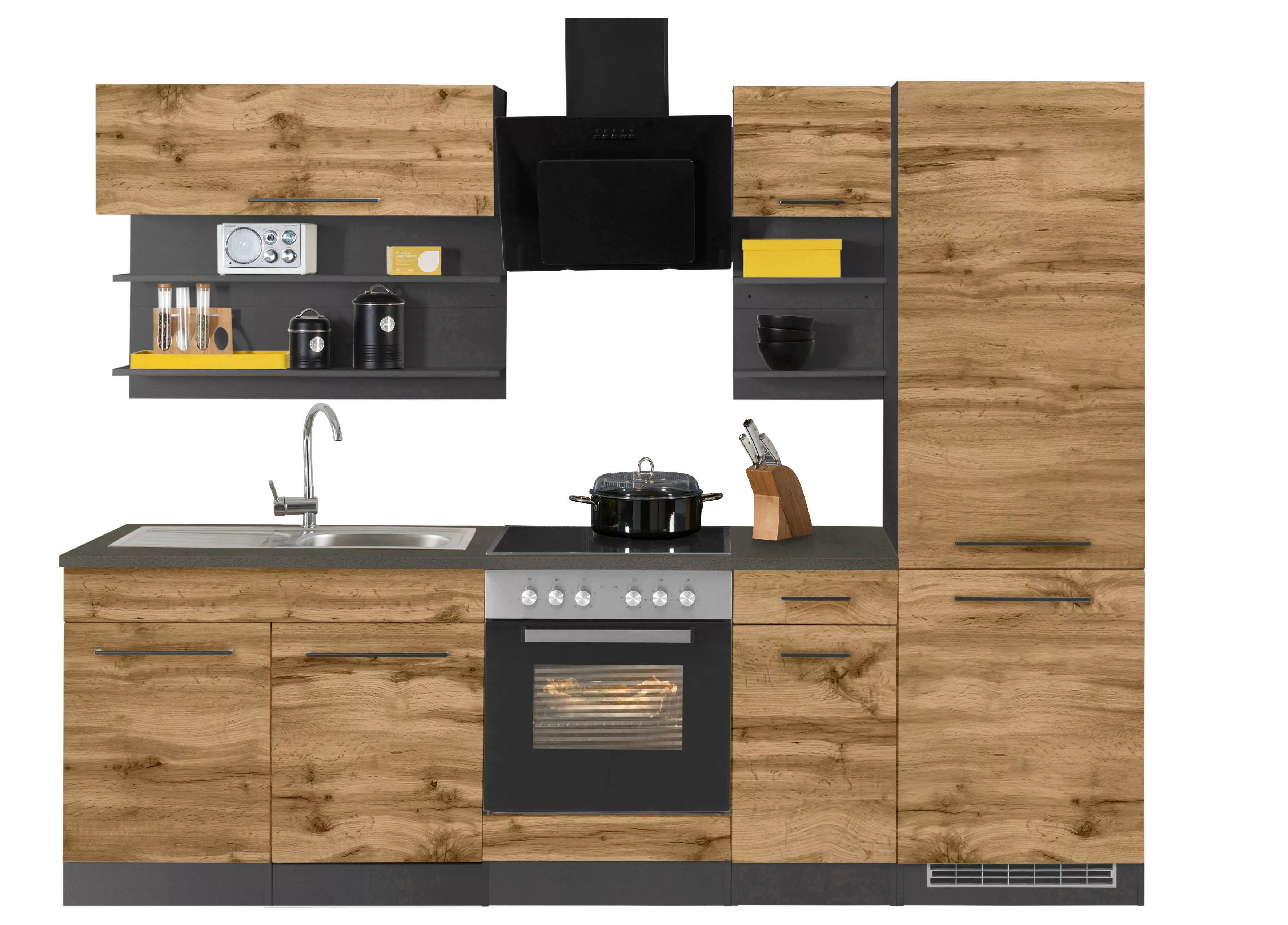 HELD MÖBEL Küchenzeile »Tulsa«, mit E-Geräten, Breite 270 cm, schwarze Meta günstig online kaufen